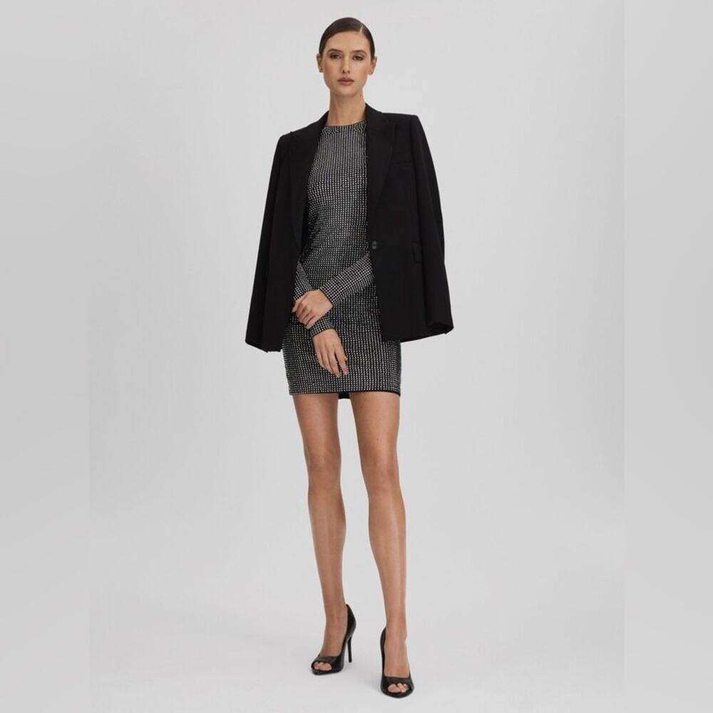 GOOD AMERICAN  Embellished Mini Dress in Black Bodycon Long Sleeve Crew Neck Med - Picture 3 of 14